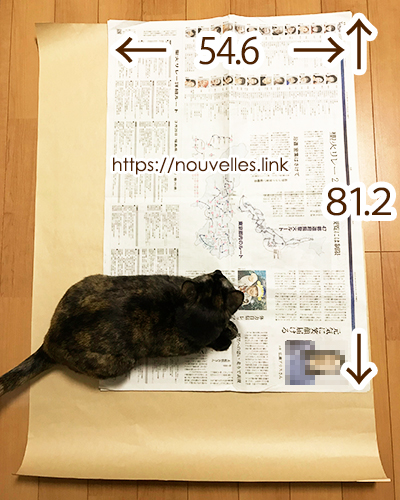 新聞紙とダイソーの包装紙大きさ比較
