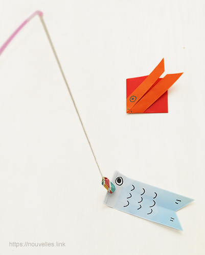 ダイソーの折り紙ブック⑥ おもちゃおりがみ 魚釣りの金魚と鯉